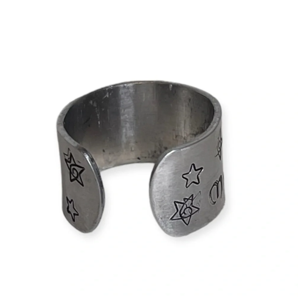 Handmade 8/9 stamped Be Magic unicorn & stars silver adjustable wide cuff ring‎